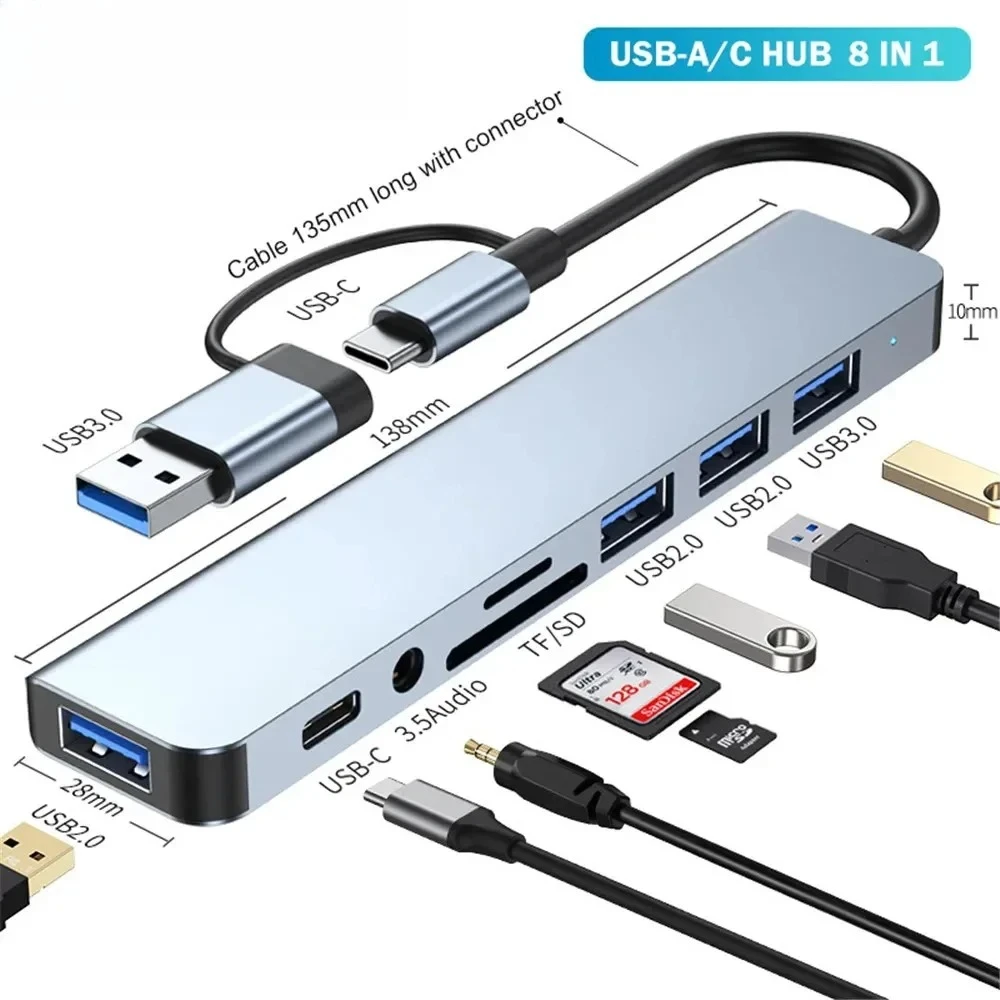 8 In 1 USB C Hub Expander Adap - Laptop Accessories Must Have ulasan dan harga